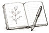 An open notebook with a pen